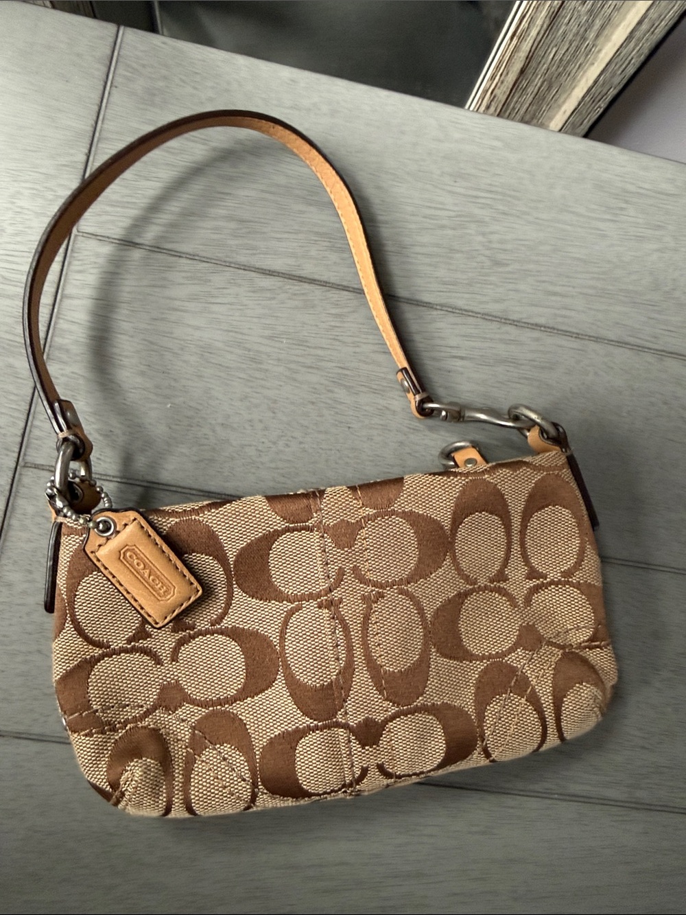 Coach Brown Tan Signature Jacquard Mini Shoulder Bag